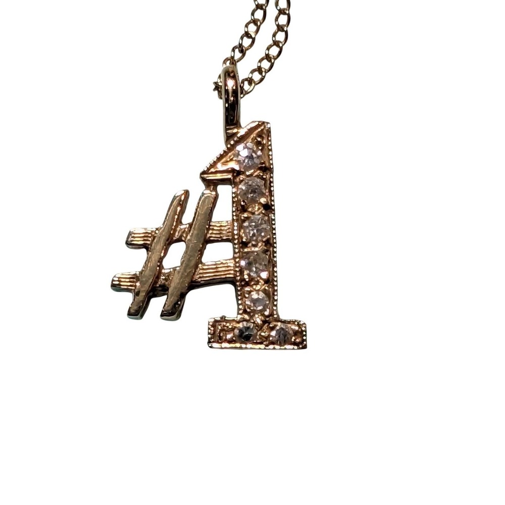 14k Yellow Gold Number 1 Hashtag Pendant Necklace diamond Accents 18 In